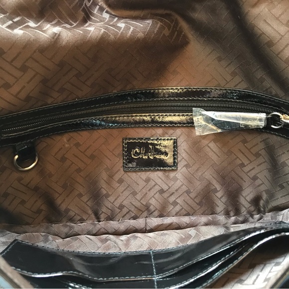 Cole Haan Genevieve Oversize Clutch Bag Abstract Woven Patent and Suede Leather - Picture 5 of 14